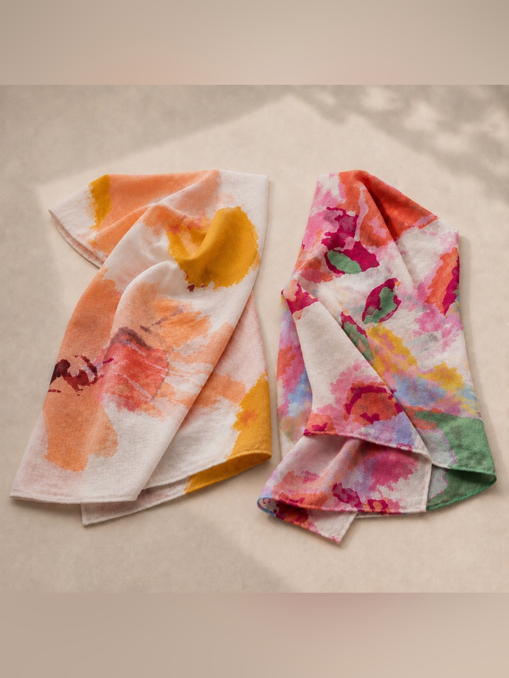 Floral Watercolor Cotton Throw - Pink & Orange